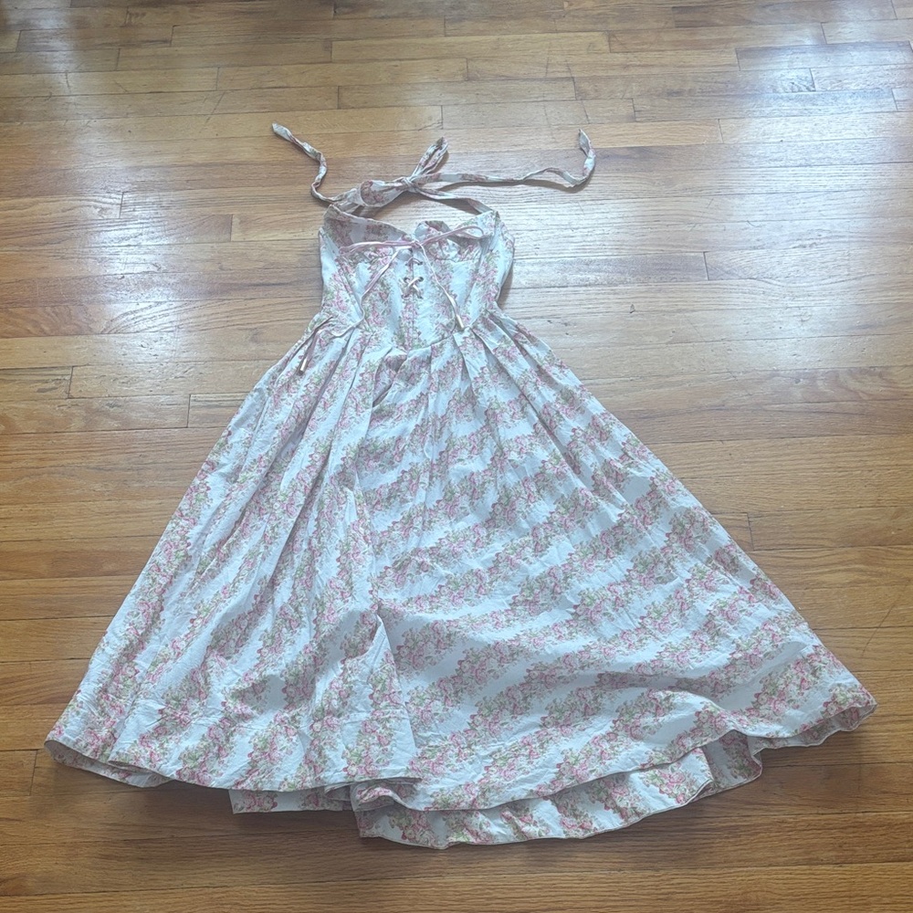 Light Pink Floral Halter Midi Dress